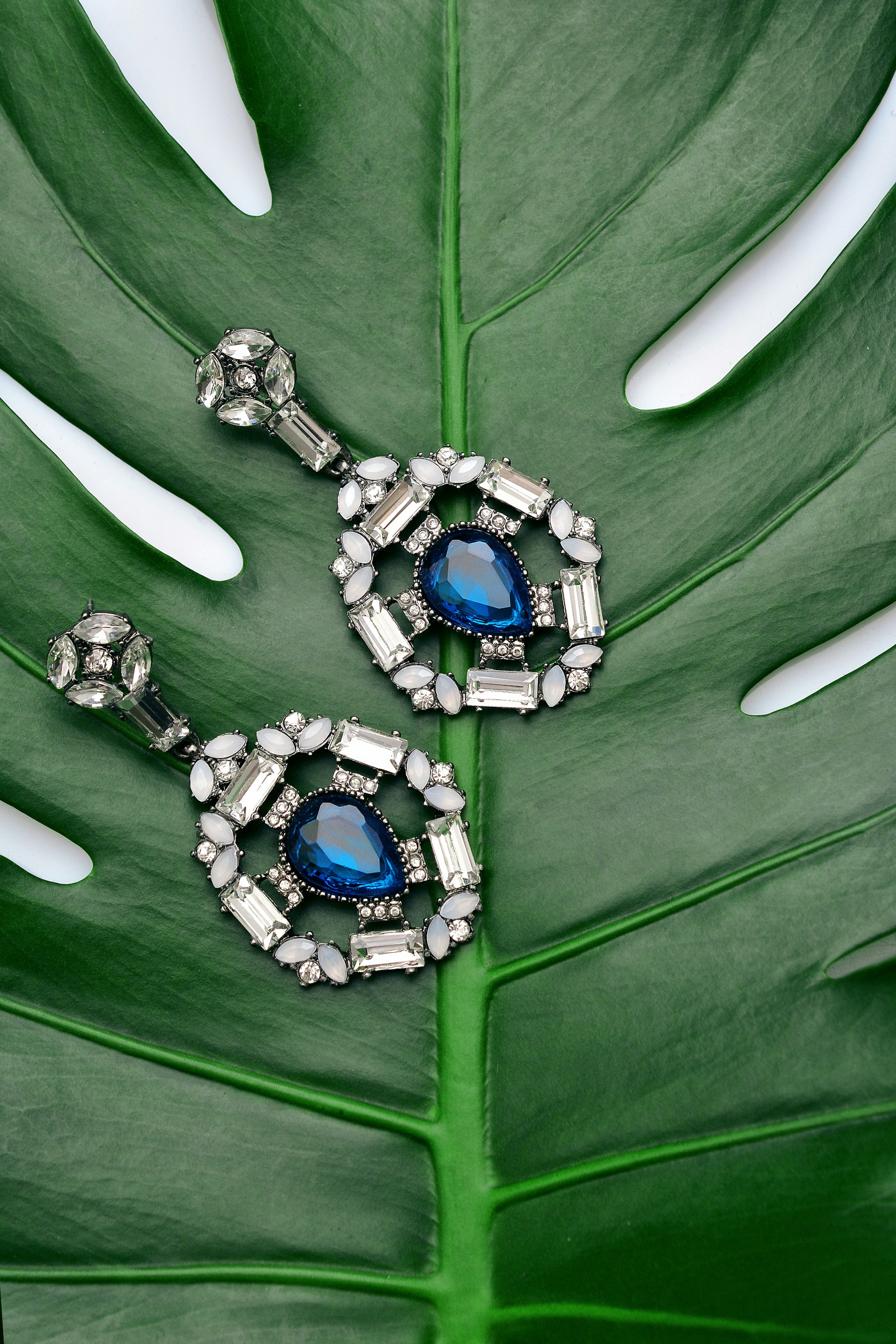 Blue crystal vintage statement earrings